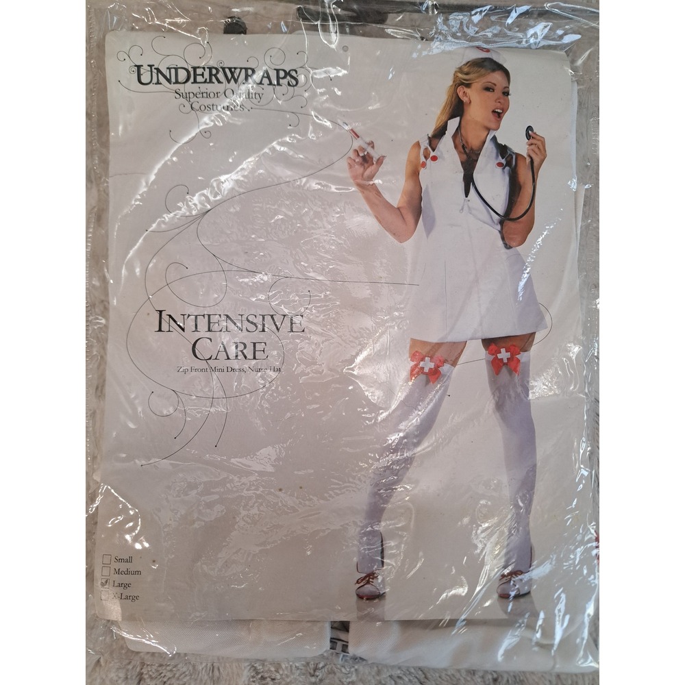 Underwraps Intensive Care Nurse Zip Front Mini Dress & Hat Costume Size Large
